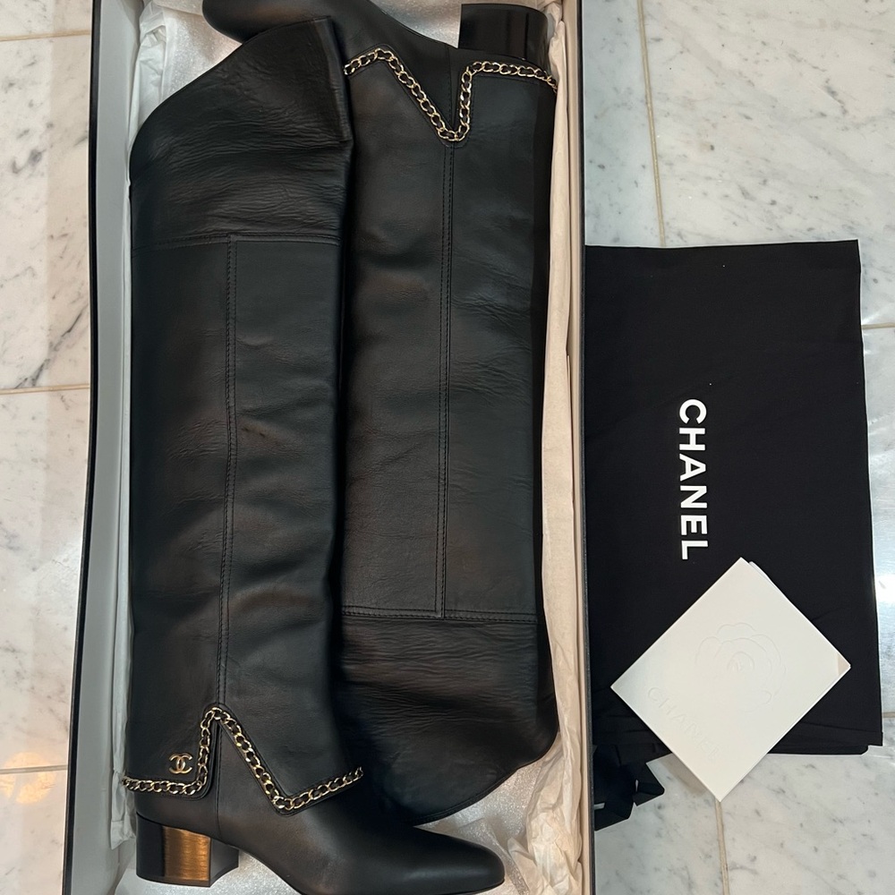 Chanel Calfskin Black High Boots